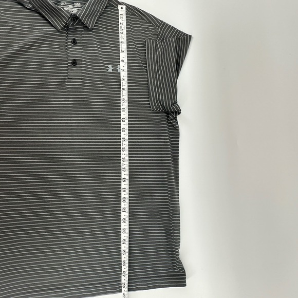 Under Armour Heatgear Loose Fit Golf Polo Shirt Mens Large Grey Stripe - Picture 6 of 8